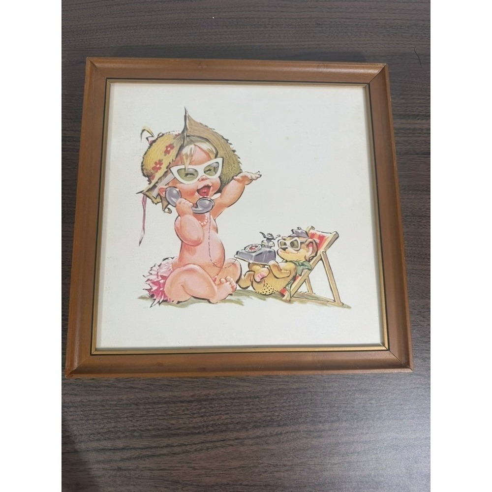 Vintage Betsy Bell Baby Telephone Print Framed ©1962 AT&T Retro Wall Art